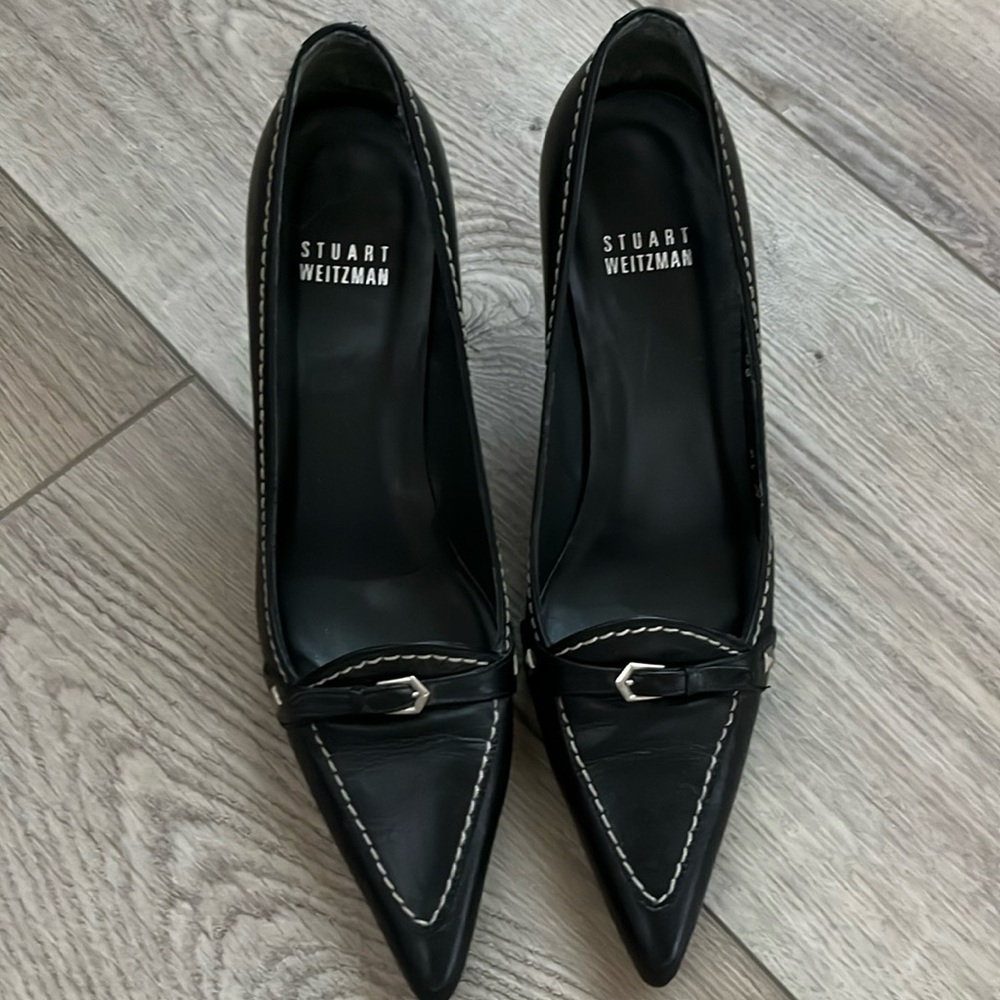 Vintage Stuart  Weitzman  3 in heels. Black with silver detailing and hand sewn